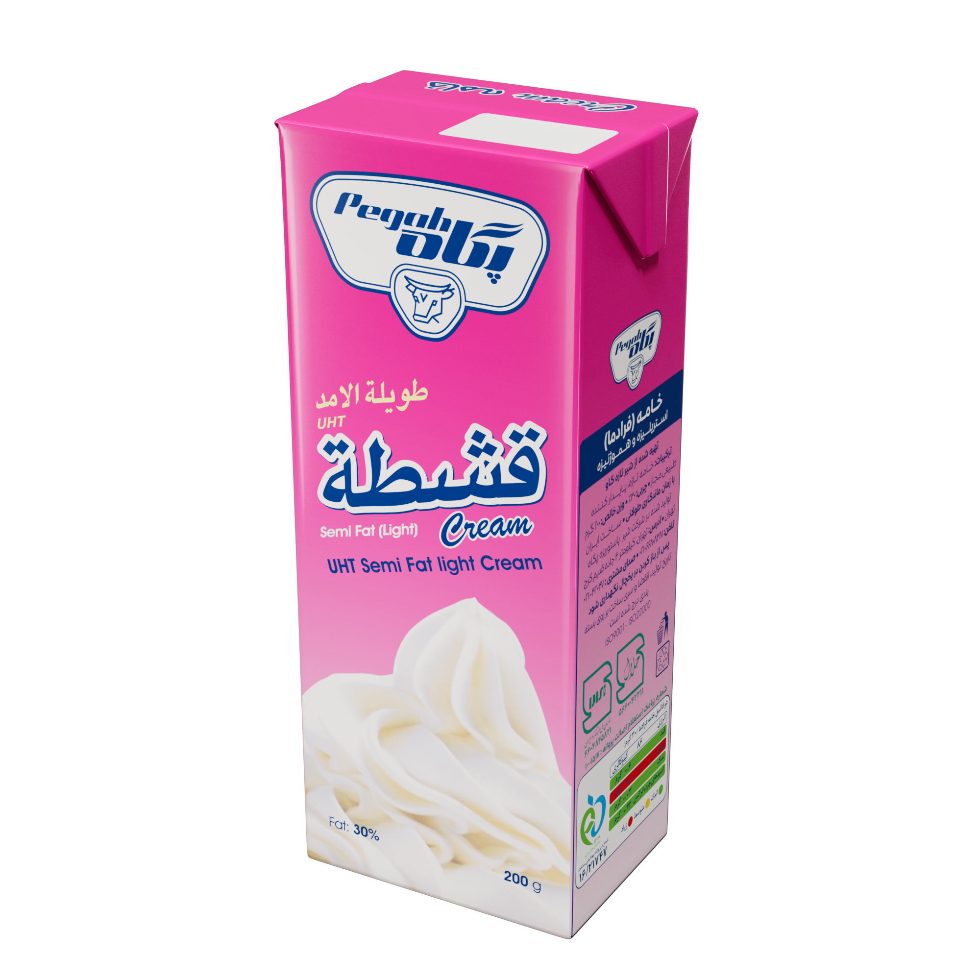 خامه استریل پاکتی ۲۰۰ گرم نیم چرب