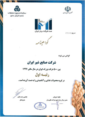 گواهی ۵۰۰ شرکت برتر مالی ایران