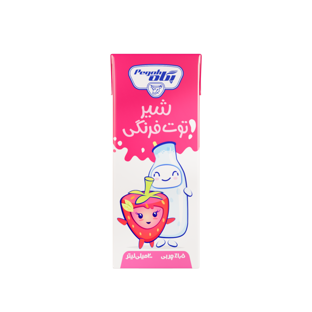 شیر توت فرنگی استریل پاکتی ۲۰۰ سی‌سی کم چرب